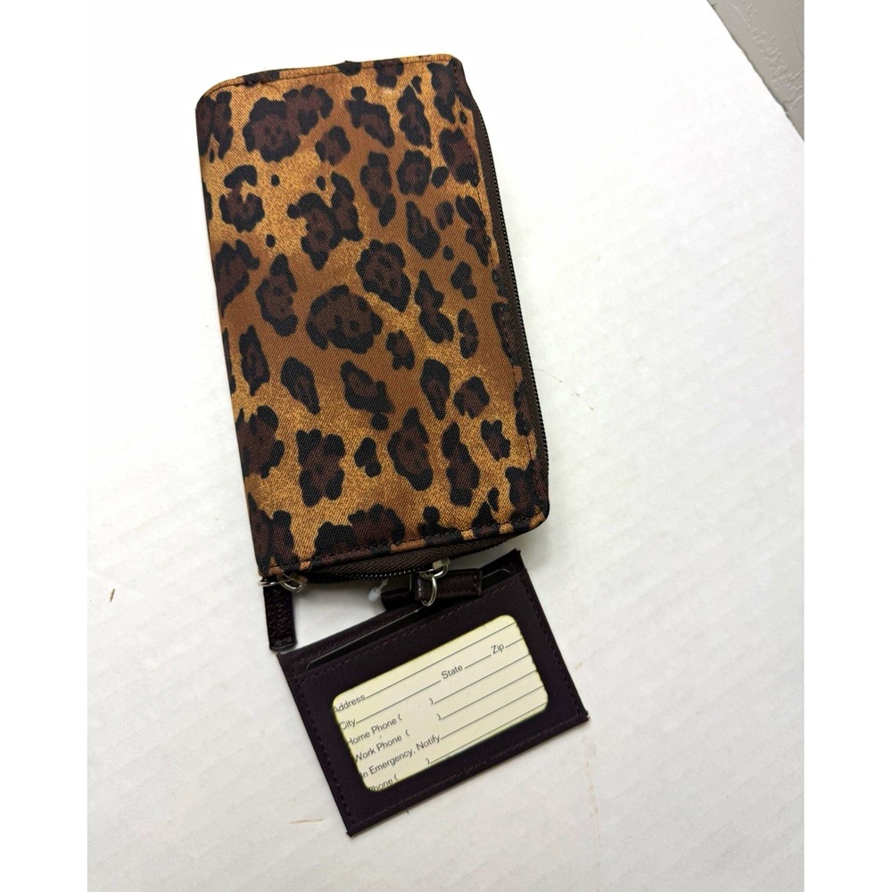 Leopard Print Women's Zip-Around Wallet Faux Leather Canvas ID Window Mirror